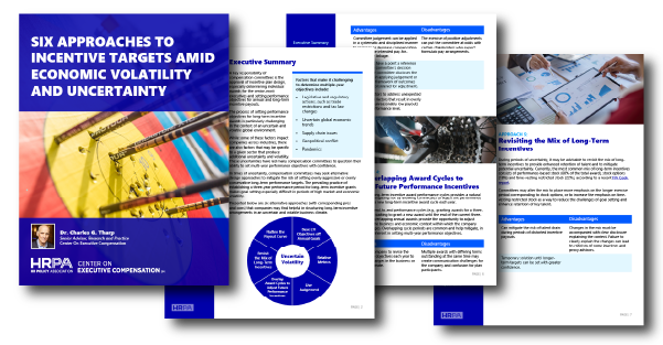 Image displaying the first few pages of the report "Six Approaches to Incentive Targets Amid Economic Volatility and Uncertainty